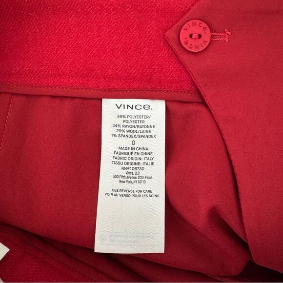 Vince Flannel Tailored Wool Blend Pants in Crimson Red Size 0 XS - Picture 12 of 15